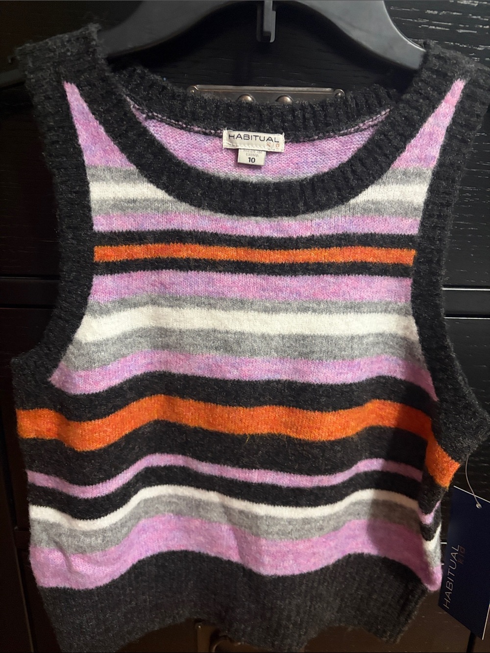 NWT Habitual Girls Size 10 Lavender, Orange & Black Striped Knit Vest
